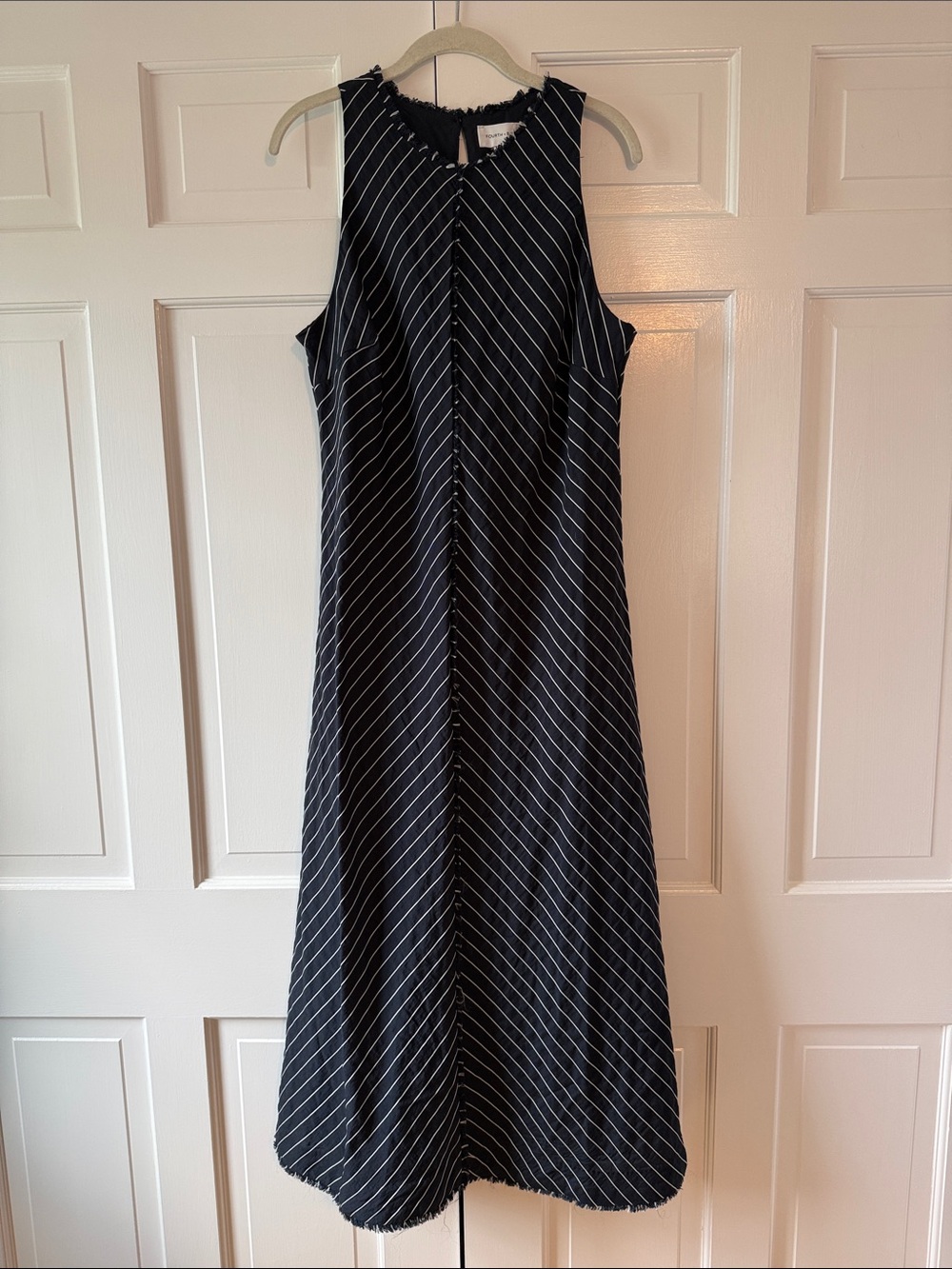 NWT Fourth + Bay Blue White Pinstripe Sleeveless Maxi Striped A-Line Dress Large